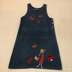 Beverly's Blue Denim Shopping Bags Purses Heels Overall Jumper Dress Womens 14p.